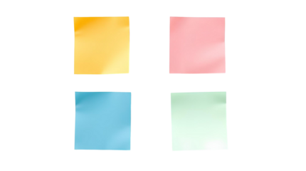 Photograph of Four Small Square Sticky Notes in 2x2 Grid Layout – Isolated on Transparent Background