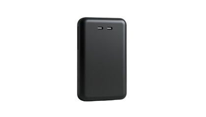 Naklejka premium Photograph of Sleek Modern Black Power Bank with Matte Finish – Upright Position, Isolated on Transparent Background