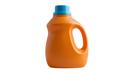 Photo of Bright Orange Laundry Detergent Container with Large Ergonomic Right-Side Handle – Isolated on Transparent Background