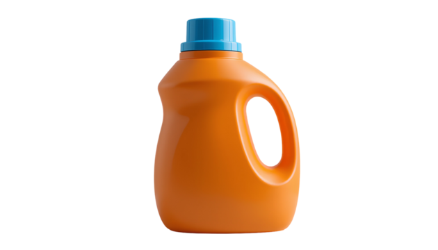 Photo of Bright Orange Laundry Detergent Container with Large Ergonomic Right-Side Handle – Isolated on Transparent Background