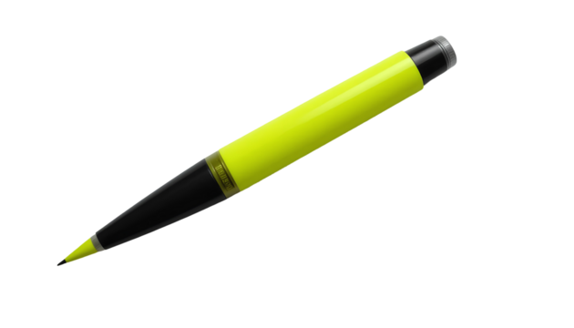 Bright Yellow Highlighter Pen with Black Tip and Body – Diagonal Orientation, Isolated on Transparent Background