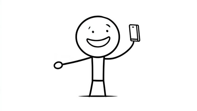 Happy Person Waving Phone in Greeting Pose