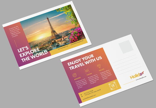Travel Postcard Layout with Gradient Accents