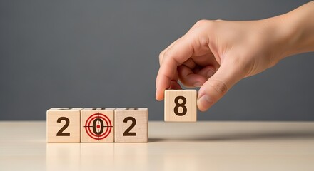 New year resolutions goals setting 2028 planning strategy hand placing block calendar date