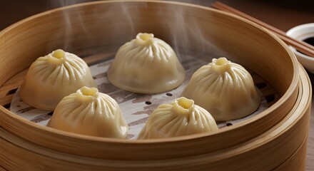 xiaolongbao dumpling fresh from the bamboo steamer - Chinese food