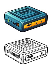 Fototapeta premium Cartoon Style Media Box with Ports and Connections