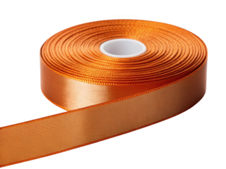 Spool of shiny orange ribbon on transparent background