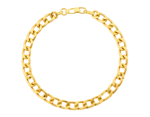 Minimalist Gold Chain Bracelet Laid Flat in Circular Shape, Lobster Clasp Visible, Isolated PNG