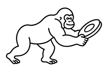 Playful Gorilla Holding a Frisbee Ready to Throw It A Fun and Whimsical Line Art Illustration