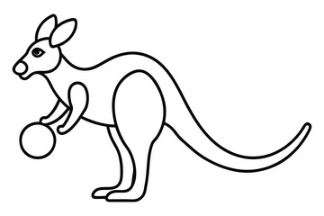 Cartoon Kangaroo with a Ball Outline Drawing for Kids, Simple Black and White Illustration of an Animal for Coloring