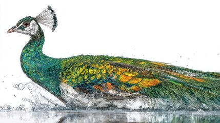 Fototapeta premium Peacock splashing in water (1)