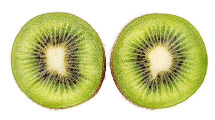 Fototapeta premium Close-up Photography of Two Sliced Kiwi Fruits: Vibrant Green, Detailed Texture, Perfect for Culinary, Health, and Wellness Content