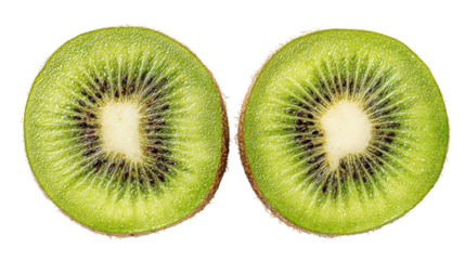 Close-up Photography of Two Sliced Kiwi Fruits: Vibrant Green, Detailed Texture, Perfect for Culinary, Health, and Wellness Content