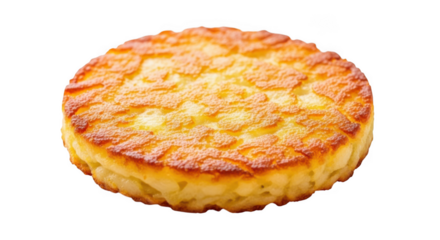 Golden brown hash brown patty isolated on transparent background
