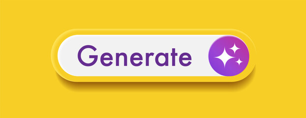 Generate AI button vector user interface 3d style on yellow background. Artificial intelligence button trendy neumorphic style for ui ux element, app, website 10 eps