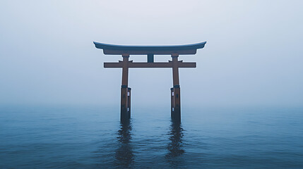 Torii Gate in Foggy Water