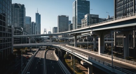 Obraz premium Urban highway network amidst modern skyscrapers