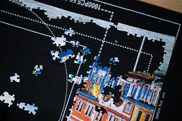 Partially solved jigsaw puzzle close up