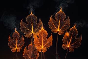 Burning, neon autumn leaves.