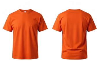Front and back view of an orange tshirt isolated on transparent background