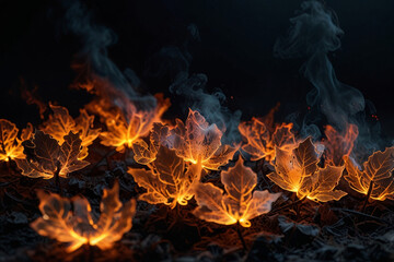 Burning, neon autumn leaves.