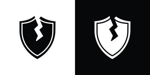 Broken shield icon. simple glyph icon. Vector solid isolated black illustration.