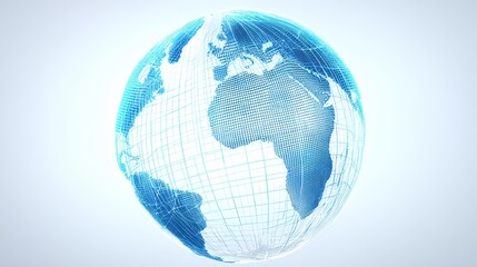 Rotating 3 D Wireframe Earth Globe Light Blue Hues isolated on a transparent background