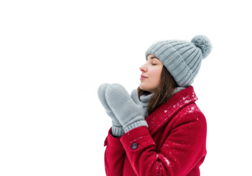 Young woman in winter clothes isolated on transparent background