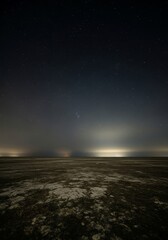 Night Sky Over a Starlit Expanse - A serene landscape at night, symbolizing peace, vastness, mystery, hope, and tranquility. The evokes a sense of calm and wonder