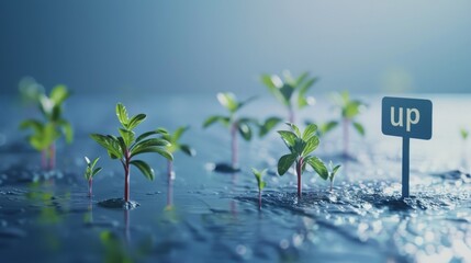 Obraz premium Growth, Progress, and Upward Trend Seedlings Reaching for the Sky