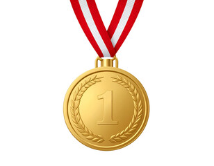 Gold first place award medal with ribbon