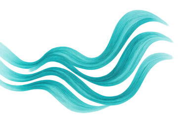 Three shiny turquoise hair strands flowing on a transparent background, perfect for beauty and hair care visuals
