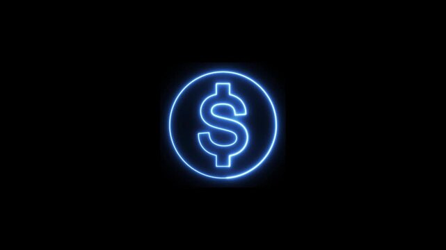 Neon glowing Human hand giving money icon isolated. blue color. money in the hands neon icon on black background. Receiving money icon. Glowing dollar on hand sign. neon hand holding usd icon.