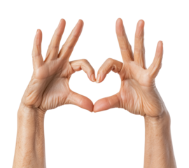 Elderly person's wrinkled Hands Forming Heart Shape isolated on white or transparent background, png clipart, design element