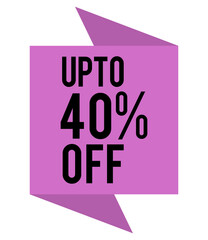 up to 40 percent off discount sticker, origami folded ribbon graphic, special promotion deal, price reduction for e-commerce websites