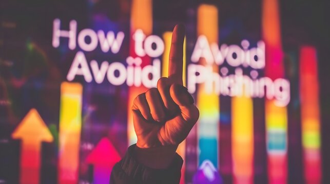 Hand Pointing at "How to Avoid Phishing" Presentation