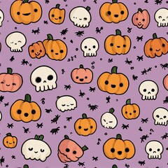 Seamless Halloween pattern illustration featuring spooky, festive elements.