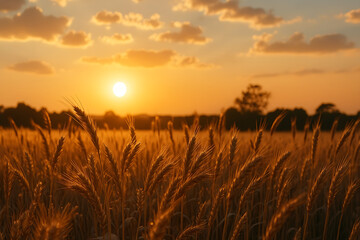 Golden Wheat Fields Glow Under the Warm Sunset Sky