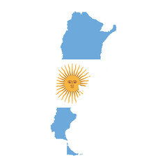 Argentine national flag design with Sun of May integrated into country map, blue and white