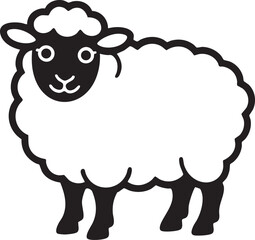 Cute Cartoon Sheep Illustration with Fluffy Wool and Friendly Face Black and White Farm Animal Design for Children