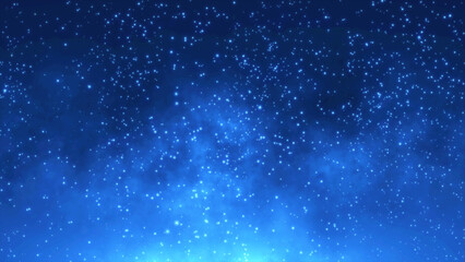 Defocused particles background dark blue. Abstract dark blue surface and defocused glowing particles in slow motion. 4k