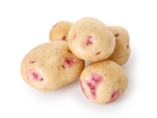 Many fresh raw potatoes isolated on white