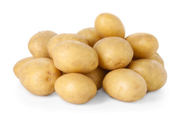 Many fresh raw potatoes isolated on white