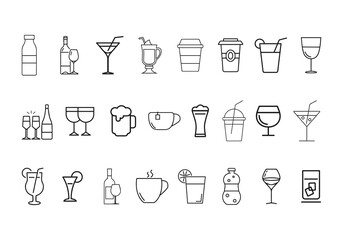 set of coffee icons, such as tea, drinks, thin line icons collection. cocoa, cup, cafe Editable stroke. Vector