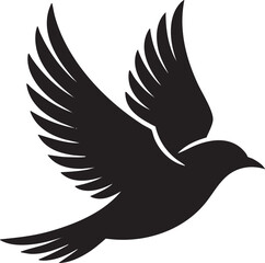 Elegant Black and White Silhouette of a Dove in Flight Symbolizing Peace and Freedom with Graceful Wings and Simple Design