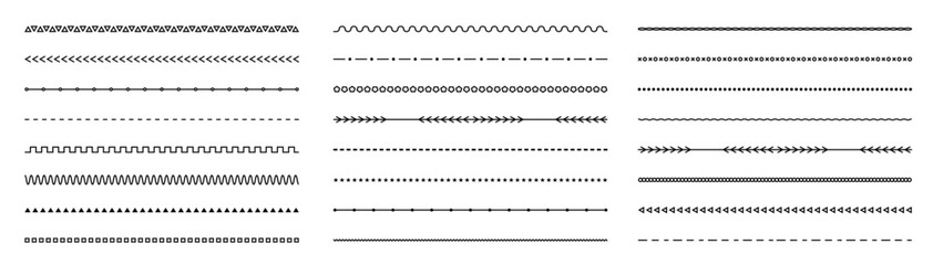  Line set.  Lines, waves, zigzag, borders.  Geometric vintage line collection. Vector illustration