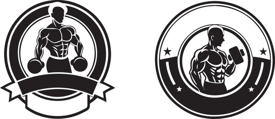 Obraz premium Powerful Fitness Logo Design Featuring Bodybuilder Silhouettes