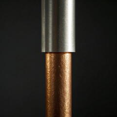 Silver Metal Cap Over Copper Pipe Against Dark Background tube