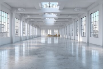 Obraz premium Large industrial space with high ceilings and ample natural light suitable for events or creative projects