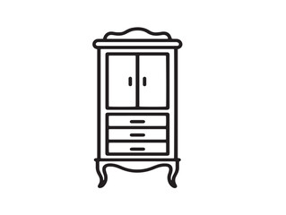 Minimalist jewelry armoire design in sleek clean vector line artwork